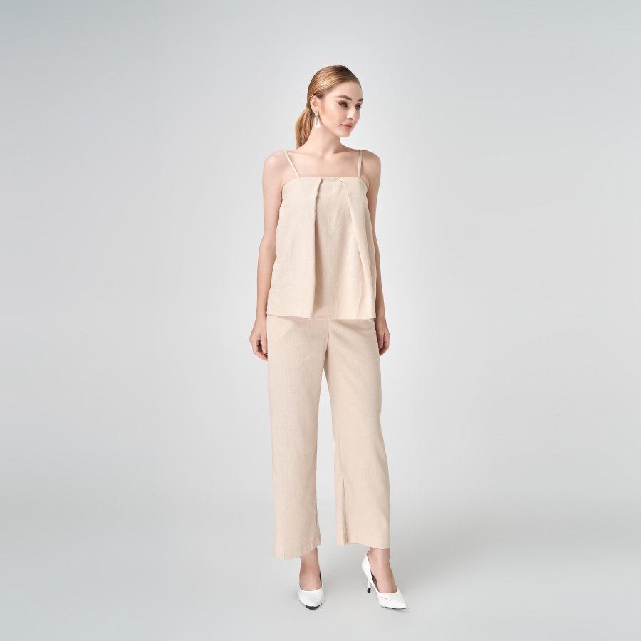 Sét bộ đũi nữ áo 2 dây quần suông lưng thun CHICOSTA màu Nude