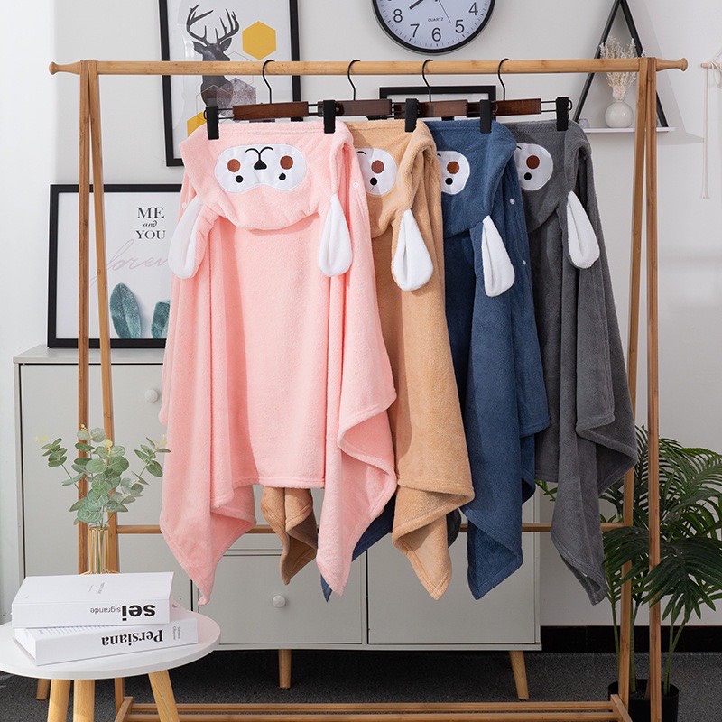 Khăn Tắm Cho Bé, Khăn Choàng Có Mũ Chùm Đầu Vải Sợi Mềm Mịn