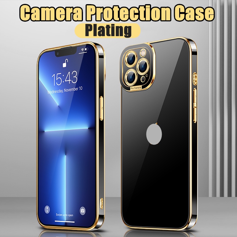 Ốp Điện Thoại Silicon Dẻo Vuông Mạ Màu Sang Trọng Bảo Vệ Camera Cho iPhone 12 11 13 14 Pro Max Mini X XS XR 7 8 Plus