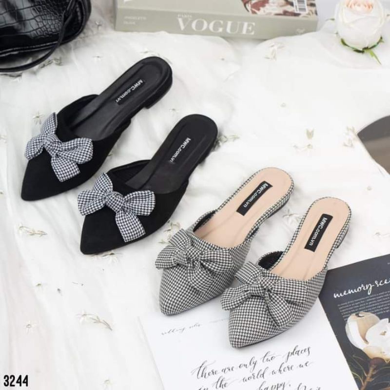 Giày sục nơ caro dễ phối đồ có big size từ 35 đến 42