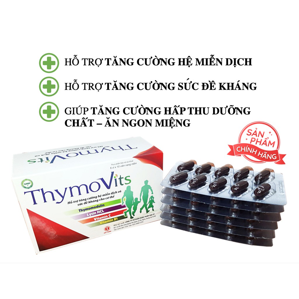Viên uống đề kháng Thymovits Đại Uy Thymomodulin hỗ trợ hệ miễn dịch, tăng cường sức khỏe, ăn ngon 60 viên
