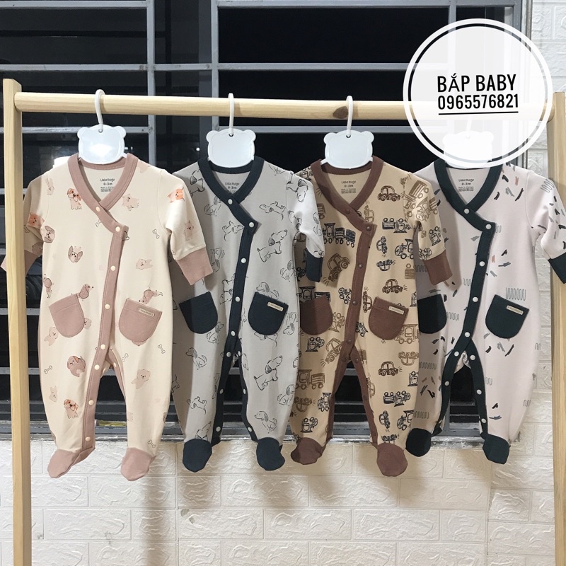 Bộ bodysuit cho bé Ualarogo 0 - 6 tháng nỉ pure cotton giữ ấm cúc bấm bo ống mềm mại