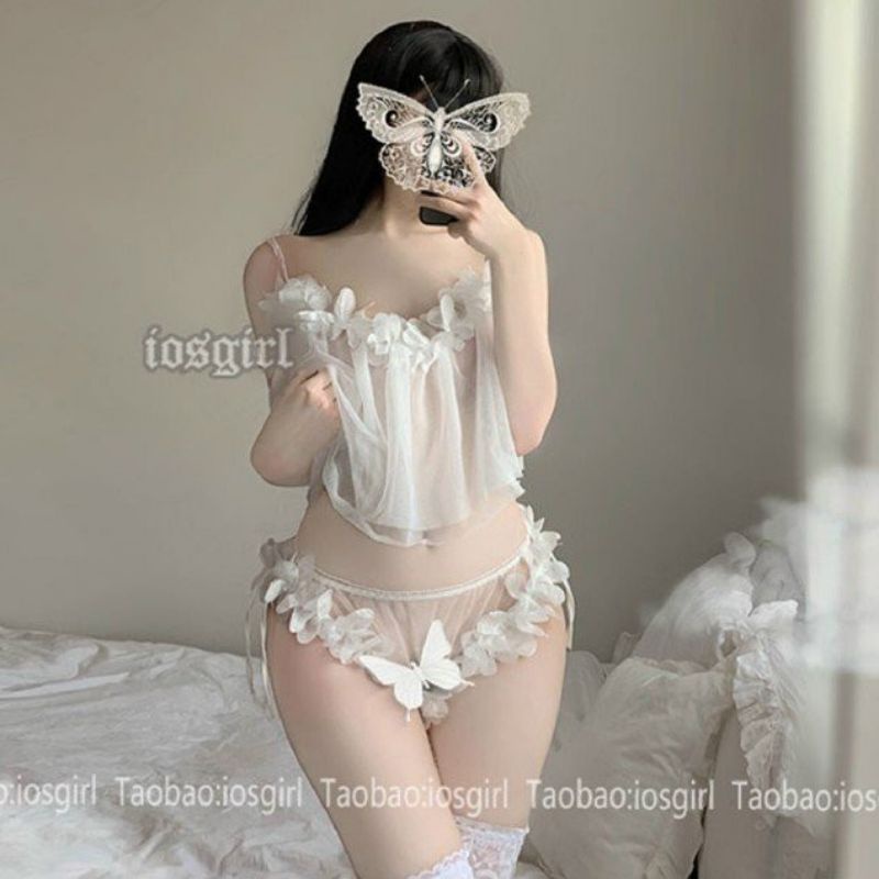 Bộ ngủ hai dây xuyên thấu công chúa chất voan mỏng