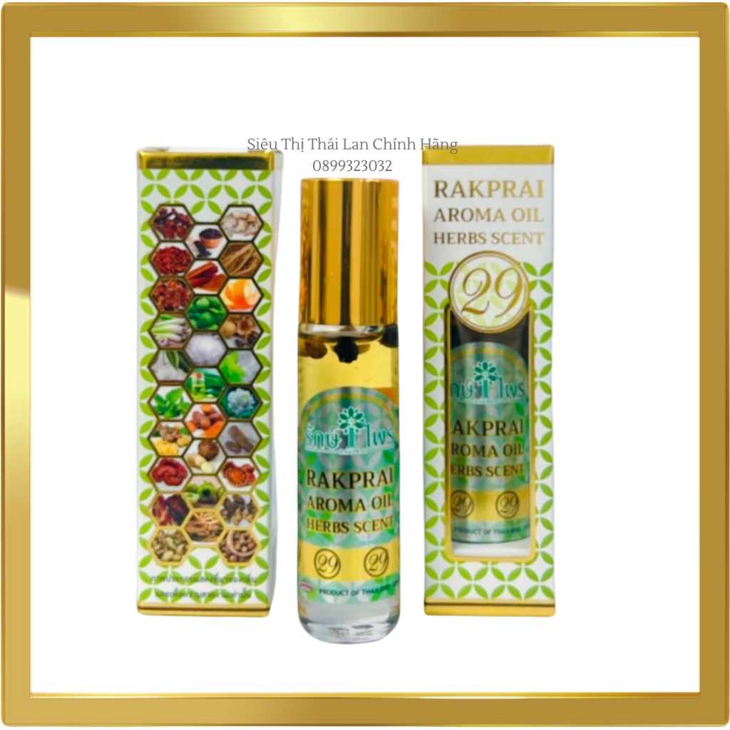 Dầu Ngâm 29 Vị Thảo Dược RAKPRAI AROMA OIL HERBS SCENT Thái Lan 8ml