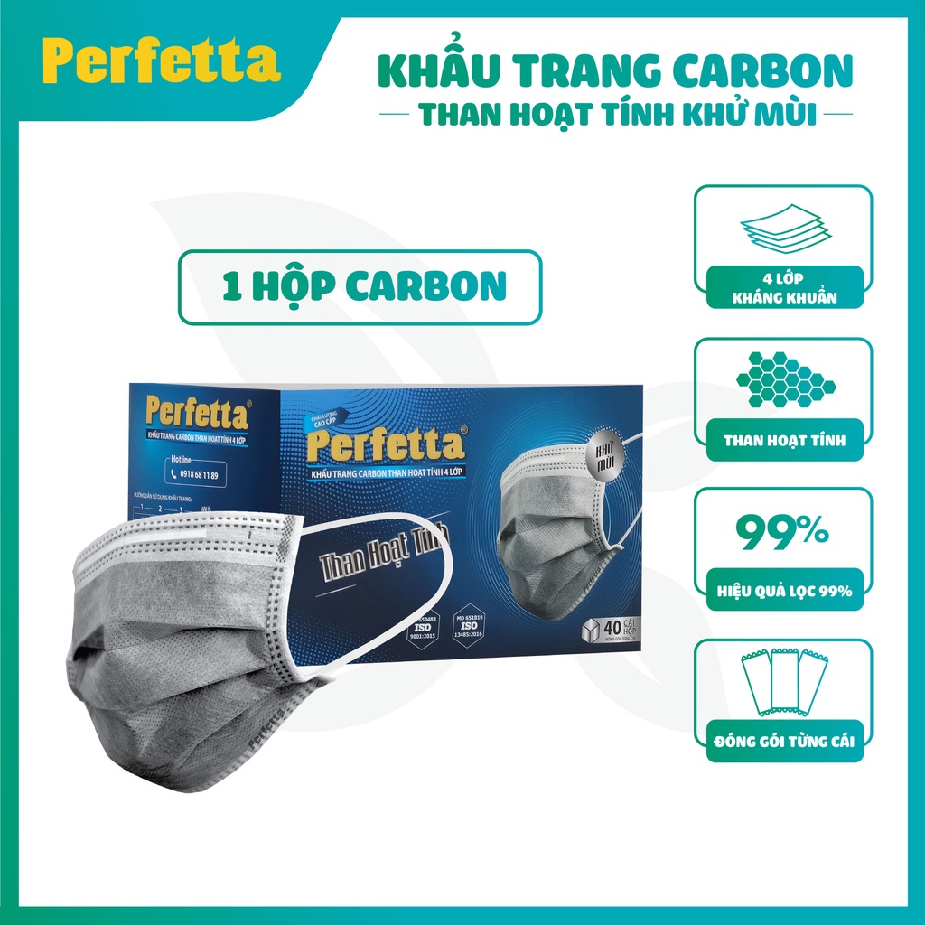 Khẩu Trang Y Tế Cao Cấp Perfetta Carbon 4 lớp (40 cái/hộp)