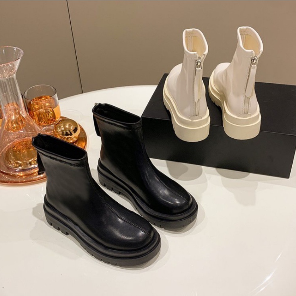 Chelsea boots nữ da xịn bốt cao cổ lửng nữ tăng chiều cao 4,5 cm bản cao cấp nhất 2022