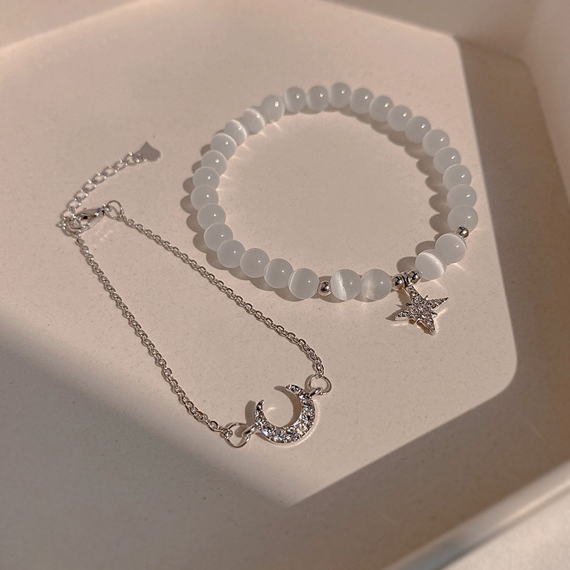 Set 2 vòng tay chuỗi hạt đá opal 17KM hình trăng sao