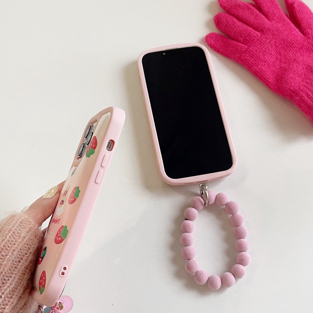 Ốp Điện Thoại TPU Silicon Mềm Chống Sốc Phối Dây Đeo Ngọc Trai / Thỏ / Dâu Tây Dễ Thương Cho iPhone 14 13 12 11 Pro Max Plus