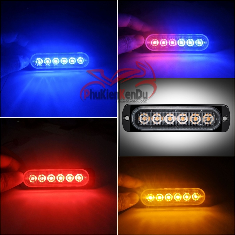 Đèn police chớp xanh đỏ 6 Led cao cấp 16 chế độ nháy cảnh sát vỏ nhôm CNC 12V-24V-DXZ
