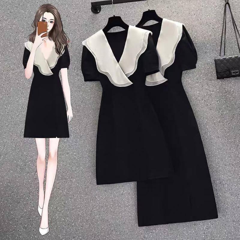 Đầm Dáng Chữ A Cổ V Màu Đen Trơn Thời Trang Cho Nữ