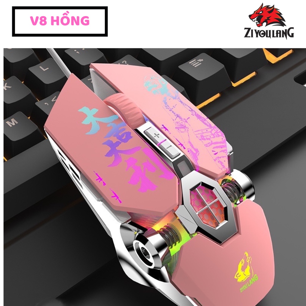 Chuột Gaming Mouse Máy Tính Có Dây ZiyouLang V8 Led RGB 7 Màu, Thiết Kế Độc Lạ, Trục Đối Xứng, Phù Hợp Laptop/Pc