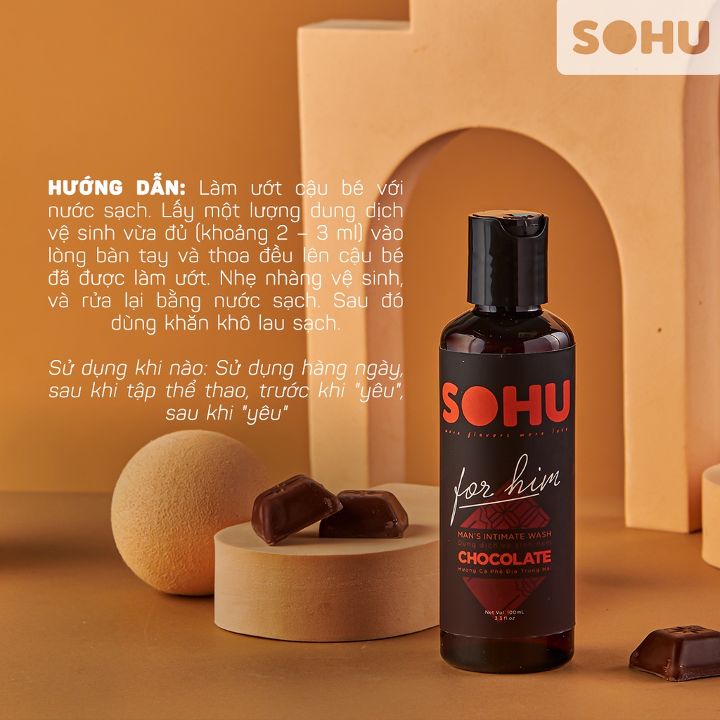 Dung dịch vệ sinh nam hương chocolate SOHU HCM khử mùi tự nhiên lành tính chai 100ml