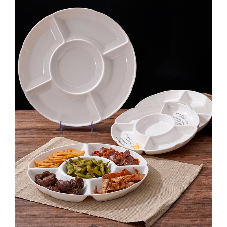 Khay tròn đựng lẩu ,kem 5 ngăn nhựa Melamine Horeca trắng cao cấp