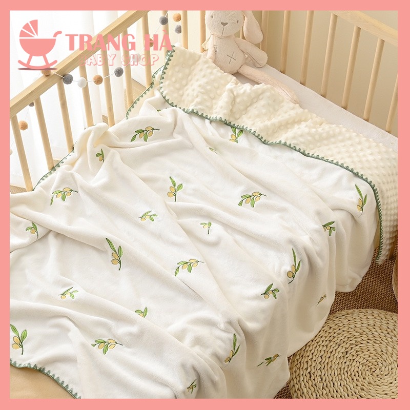 Chăn Nhung Hạt Đậu Phong Cách Hàn Quốc 1m*1m2 - Chăn Nhung Thêu Hình Siêu Xinh Siêu Mềm Mịn Cho Bé