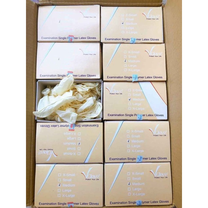 Găng Tay Latex Không Bột Polime Vglove Chính Hãng 100 Chiếc/Hộp