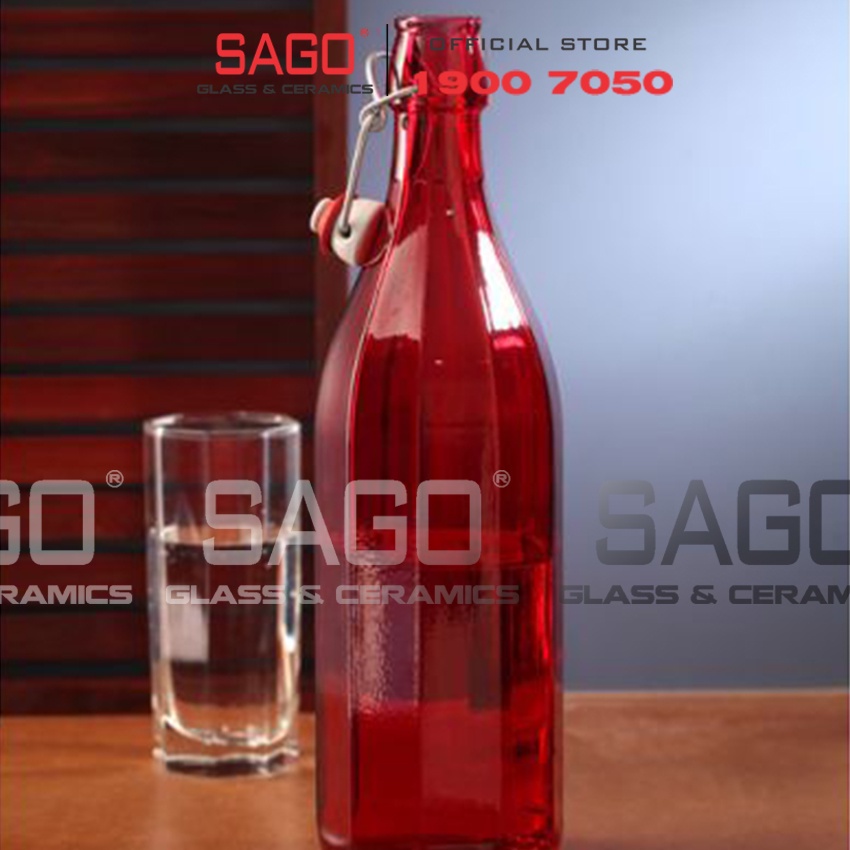 Chai Thủy Tinh 1000ml Nắp Gài nhiều màu