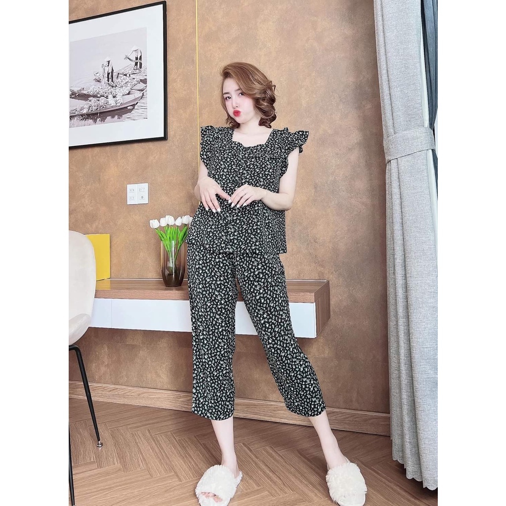 Sét bộ lụa bông nhí 100D phối tay cánh tiên bèo ngực trẻ trung duyên dáng siêu mát - SLV_025