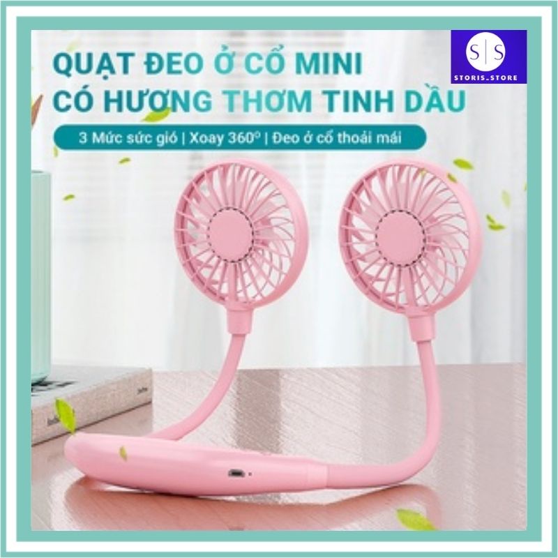 Quạt đeo cổ mini X8 nhỏ gọn độ bền cao có đèn LED dung lượng pin 2000mAh sử dụng lâu xoay 360o