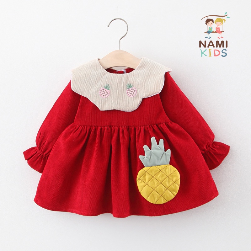 Váy bé gái cổ hoa thêu trái dứa đáng yêu cho bé hàng QCCC