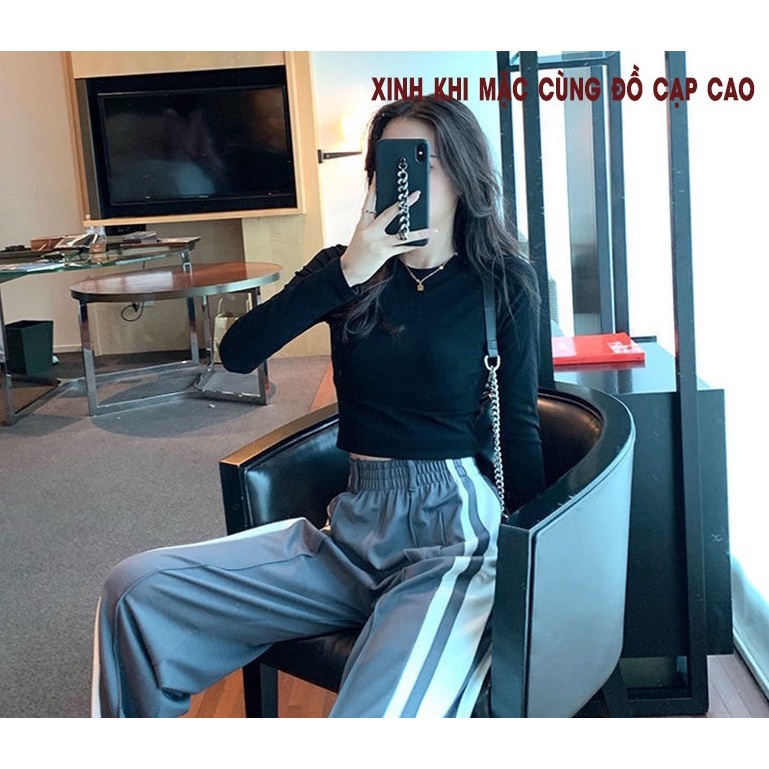 Áo croptop tay dài ôm nữ đen trắng thun gân , áo thun crt body 100% cotton CRT 263