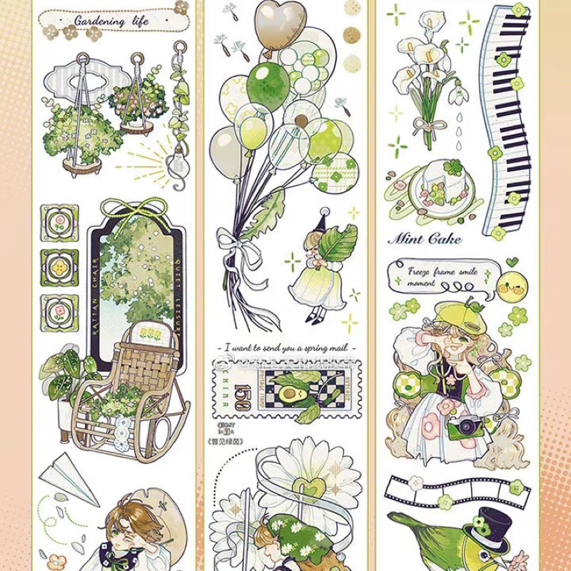 Băng dính PET tape hoạ tiết chủ đề xanh Glimpse Greenery
