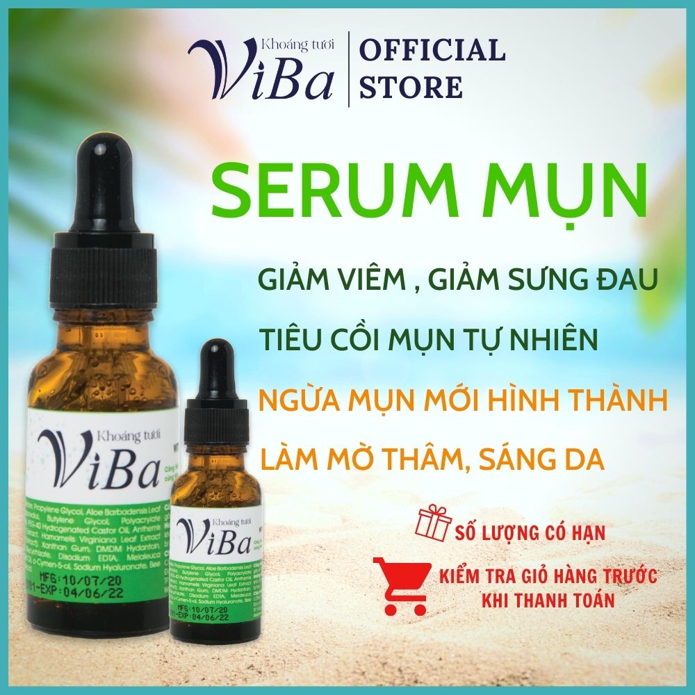 combo sạch mụn không gây kích ứng với Khoáng tươi viba 250ml và serum tràm trà nọc ong viba