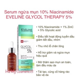 Serum Eveline 10% Niacinamide Glycol Therapy giảm mụn, mờ thâm, thu nhỏ lỗ chân lông
