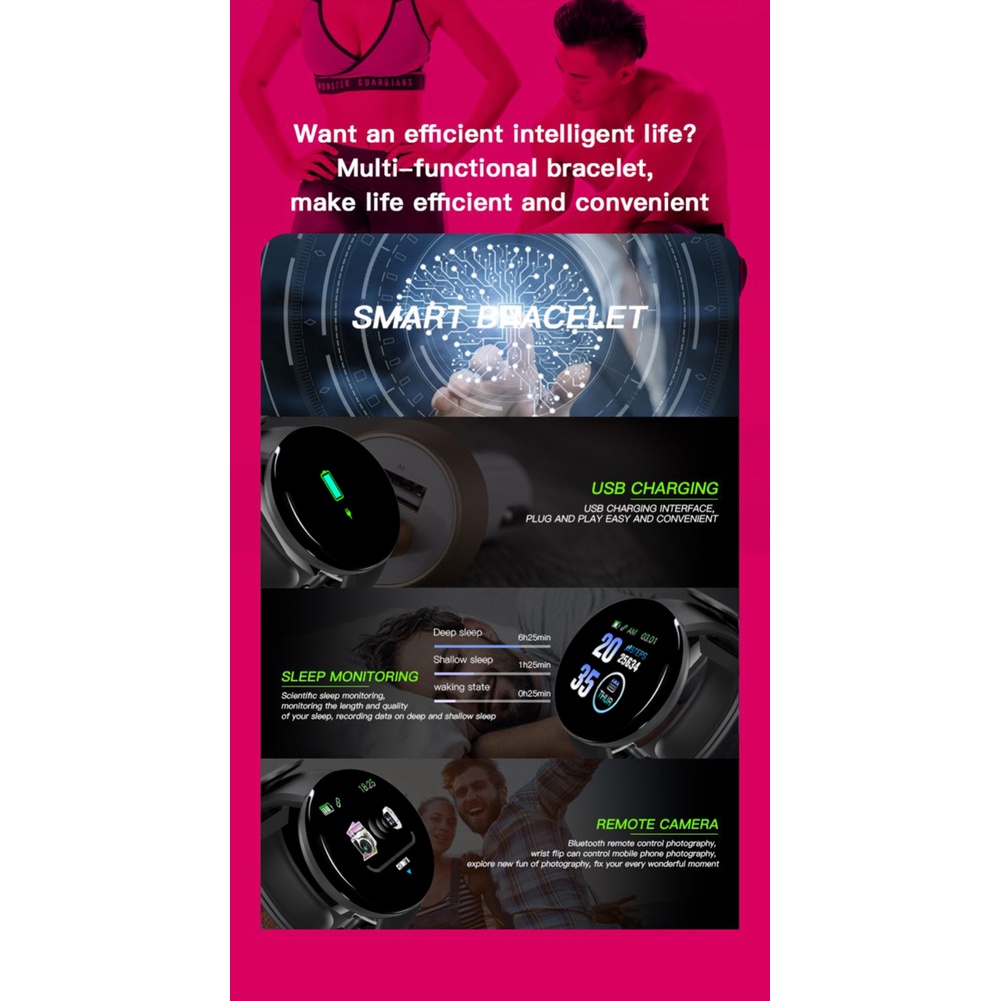 Đồng Hồ Đeo Tay Thông Minh D18s Đồng Hồ Đo Nhịp Tim Thể Thao Màn Hình Màu Bluetooth Màn Hình 1.44 " Veel