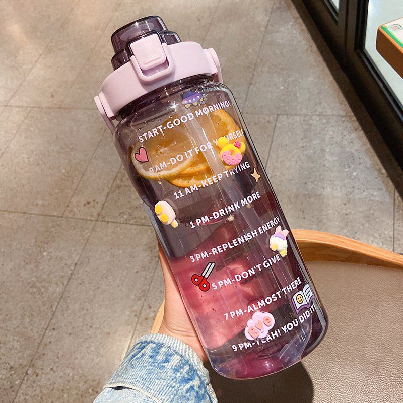 BÌNH NƯỚC NHỰA CAO CẤP 2 LÍT ( 2000ML ) CÓ ỐNG HÚT & STICKER