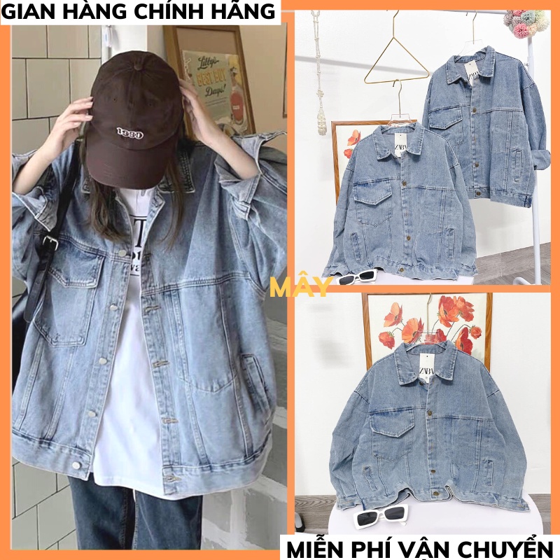 Áo khoác jean nữ , Áo khoác bò form vừa dài tay túi ngực đơn giản năng động