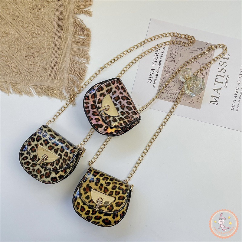 Túi Đeo Chéo Da PU In Họa Tiết Da Báo Phong Cách Hàn Quốc Cho Bé Gái