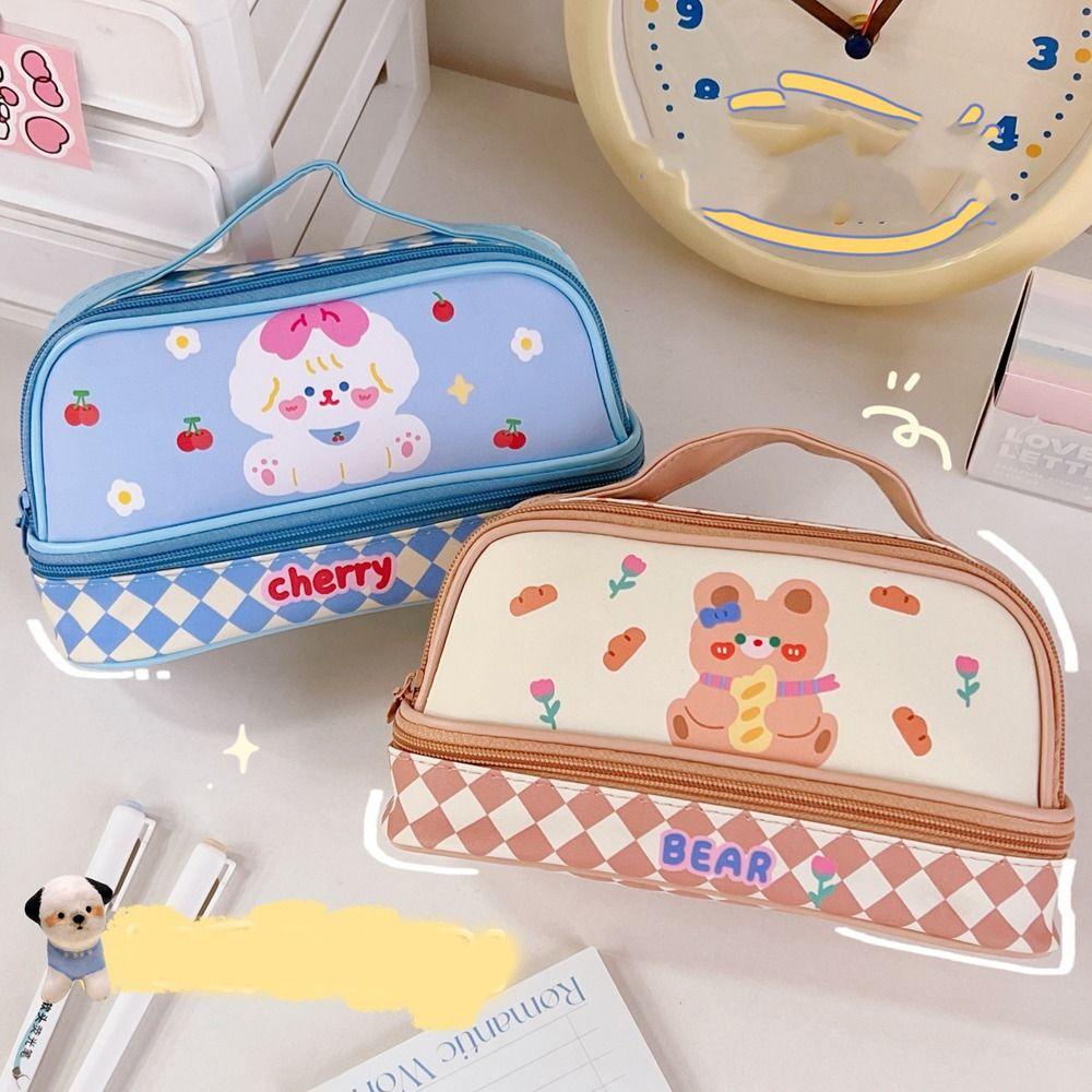 Túi Đựng Mỹ Phẩm Bằng Da PU Hai Lớp Chống Nước Sức Chứa Lớn Họa Tiết Chú Chó Dễ Thương Cho Nữ