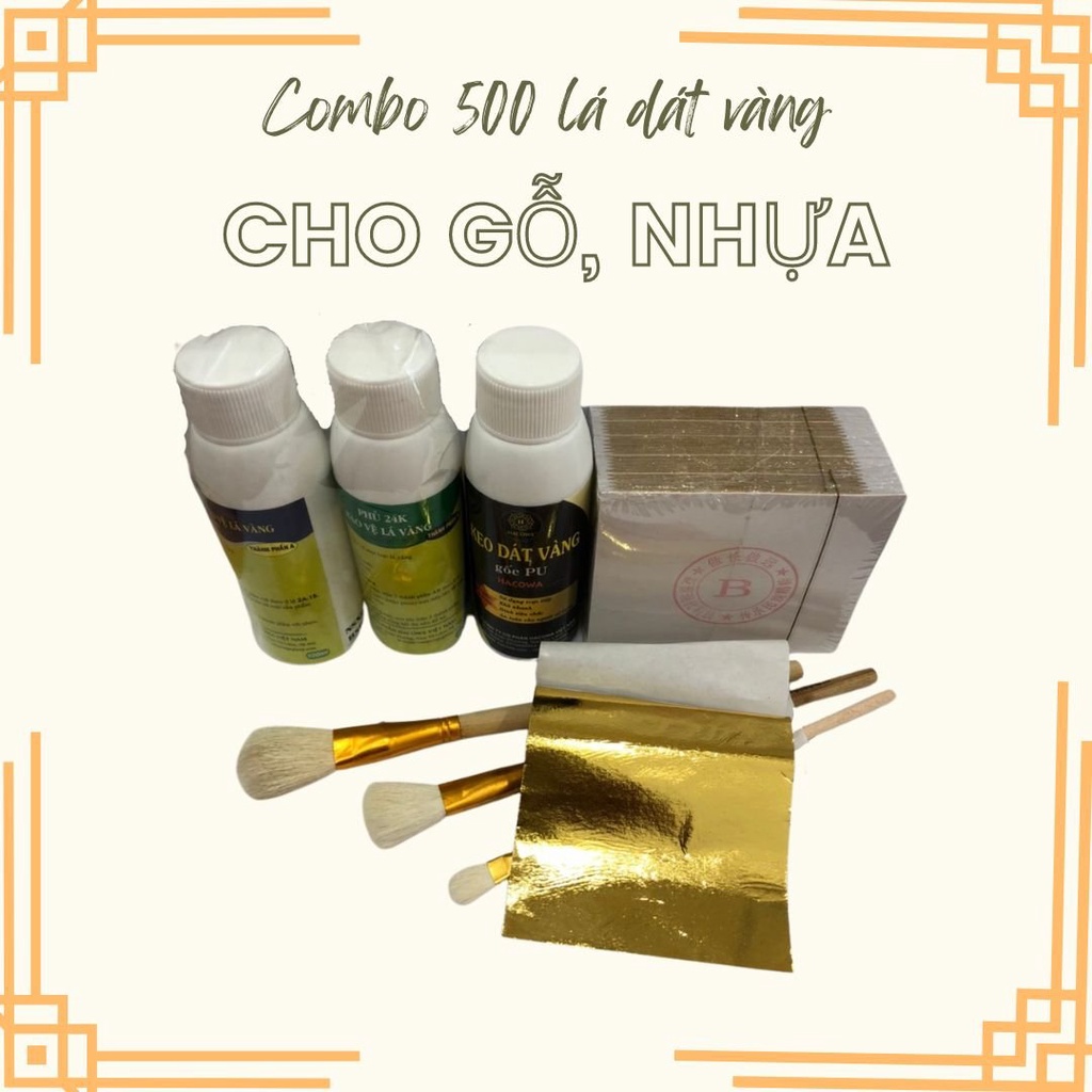 Combo dát vàng mini cho người mới tập dát vàng keo phủ gốc pu gồm 500 lá B Kim -Dát lên gỗ, kim loại, nhựa, đá, gốm sứ