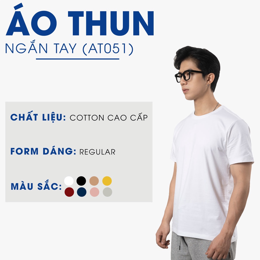 Áo thun nam trơn cổ tròn Basic 4MEN AOTHUN051 ngắn tay, form suông, vải cotton đẹp dày dặn, mềm mịn, co giãn, thoáng mát