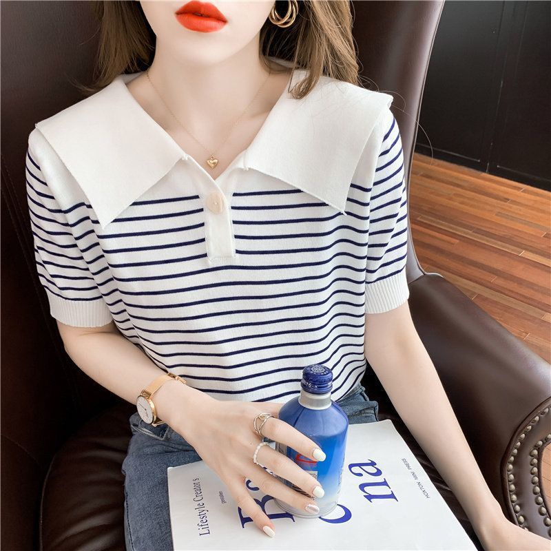 Áo Dệt Kim Vải Lụa Mỏng Cổ Búp Bê Thời Trang Mùa Hè Cho Nữ