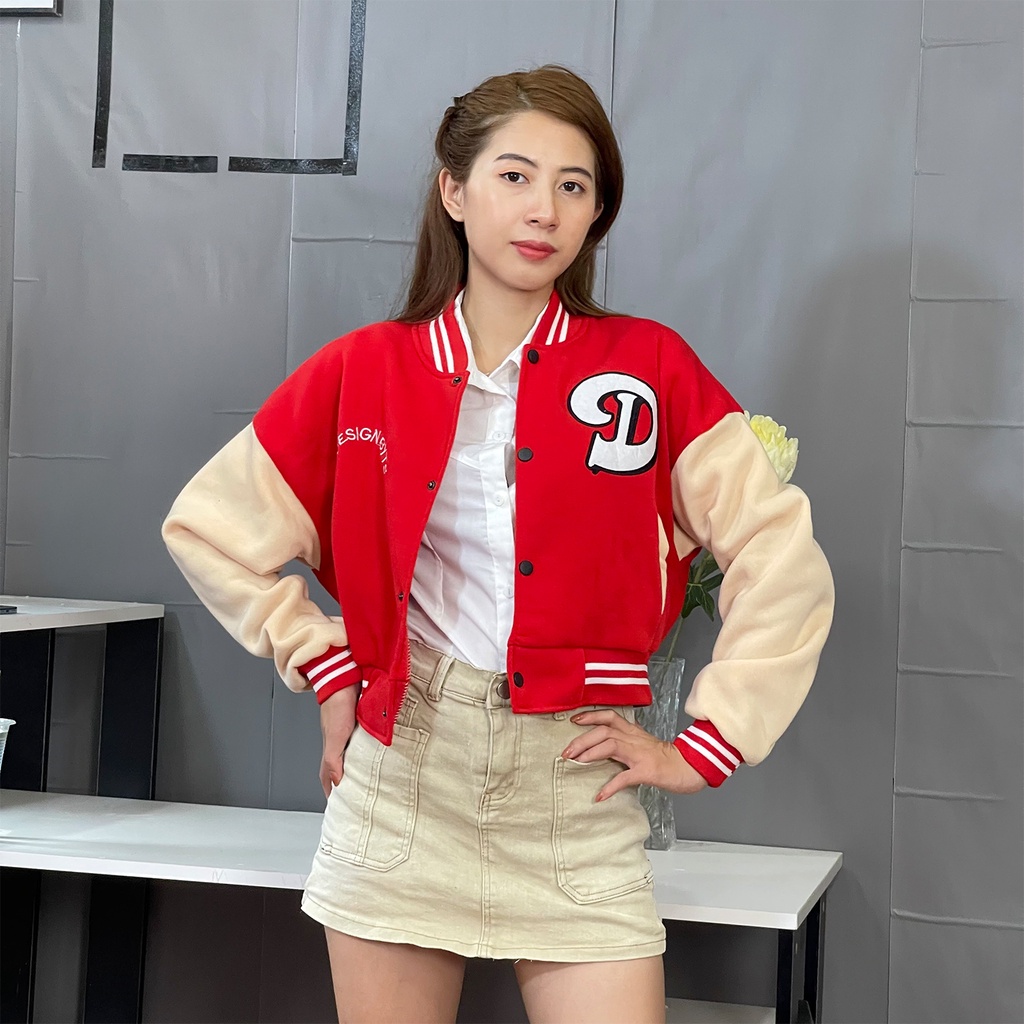 Áo khoác bomber croptop nữ dáng lửng thêu D uniex ulzzang phom rộng bấm cúc sexy hàn quốc 4YOUNG BB145