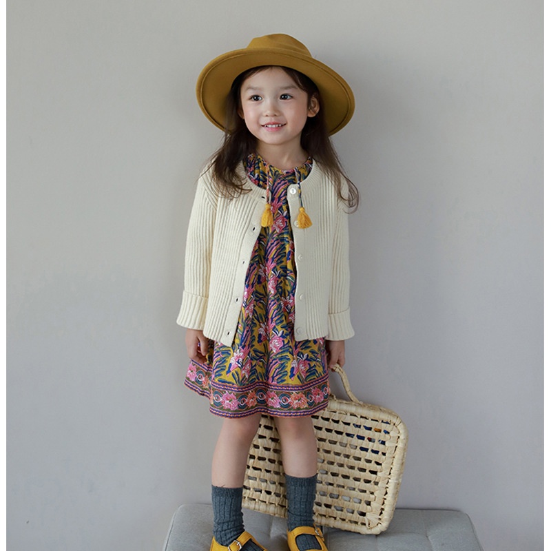 Đầm hoa cho bé gái 2-10 tuổi, tay phồng - Váy cho bé gái mùa thu đông