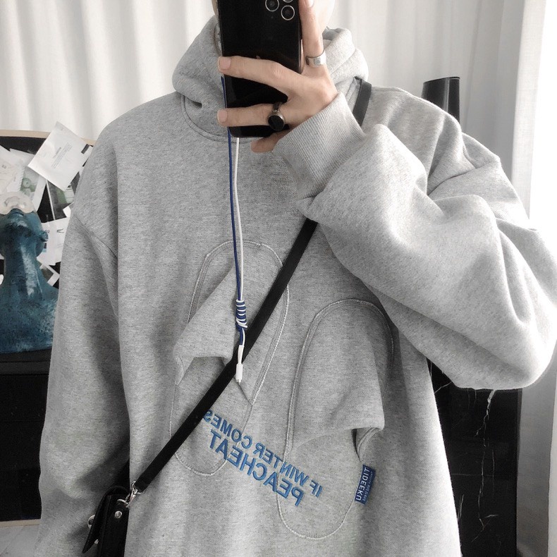 Áo Hoodie Nỉ Unisex Đôi Dép Dáng Rộng In Chữ