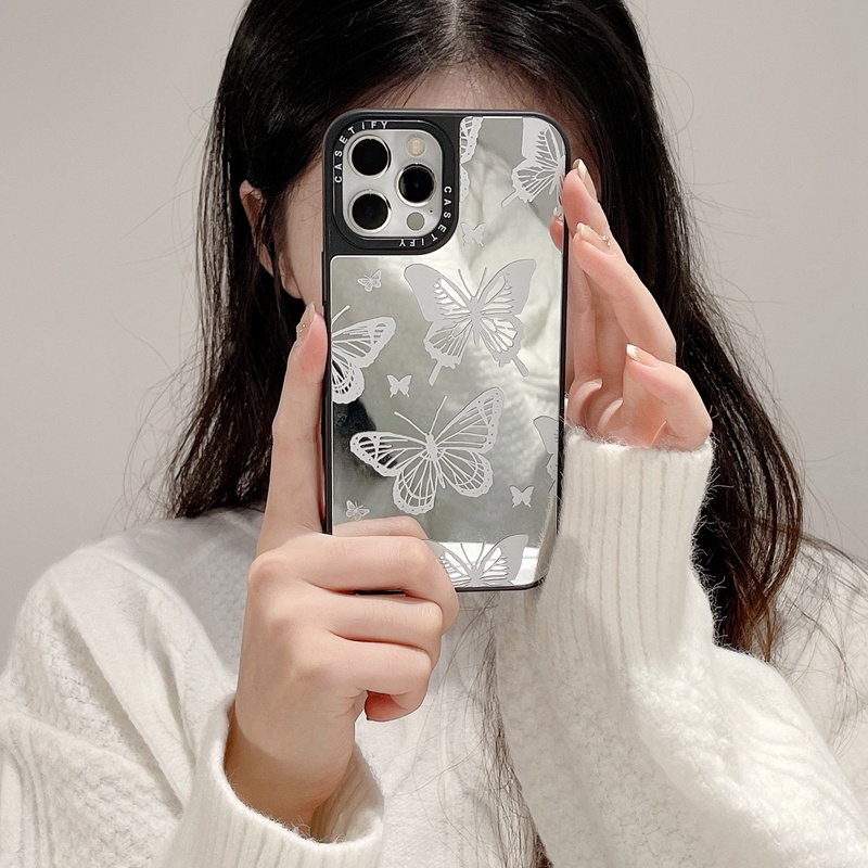 Ốp Điện Thoại Silicone Mềm Mặt Gương In Hình Bướm Cho iPhone 11 12 13 14 Plus Pro Max