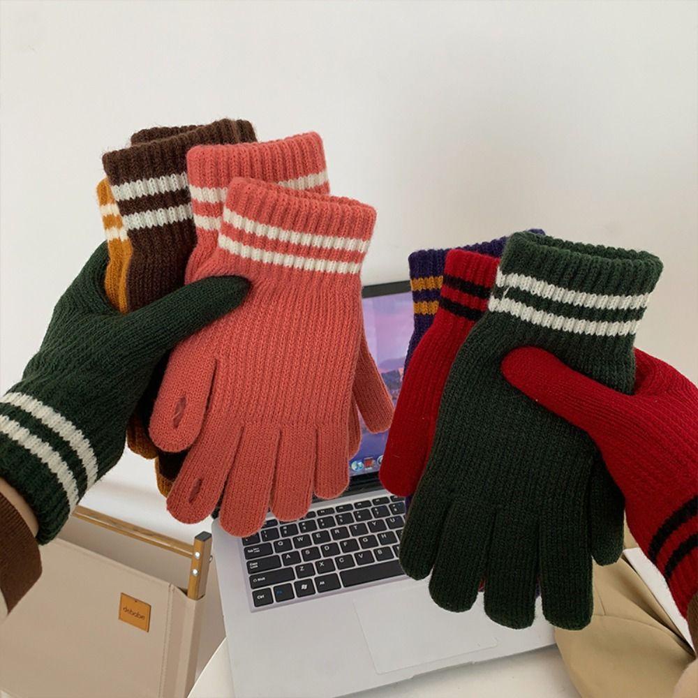 Găng Tay Lái Xe Vải Nhung Mềm Mại Họa Tiết Kẻ Sọc Cho Nam Và Nữ