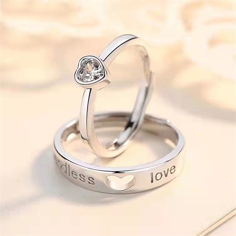 Trendy Luxury Heart Engagement Wedding Ring /Couple Heartbeat Forever Endless Love Letter Hollow Finger Rings Anniversary Valentine's Day Gift