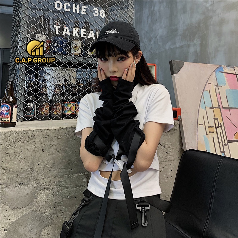 Găng bao tay chống nắng Nam Nữ phong cách Harajuku kèm dây khóa