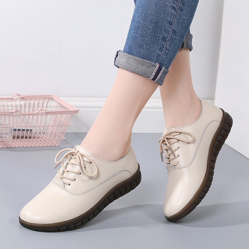 Giày Da Thật Đế Mềm Dày Dặn Thoải Mái Có Size Lớn Thời Trang Xuân Thu Cho Nữ