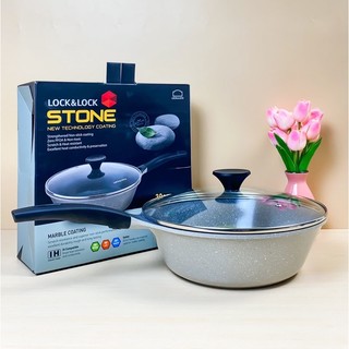 Chảo vân đá sâu lòng Lock&Lock Stone nắp kính dùng được bếp từ