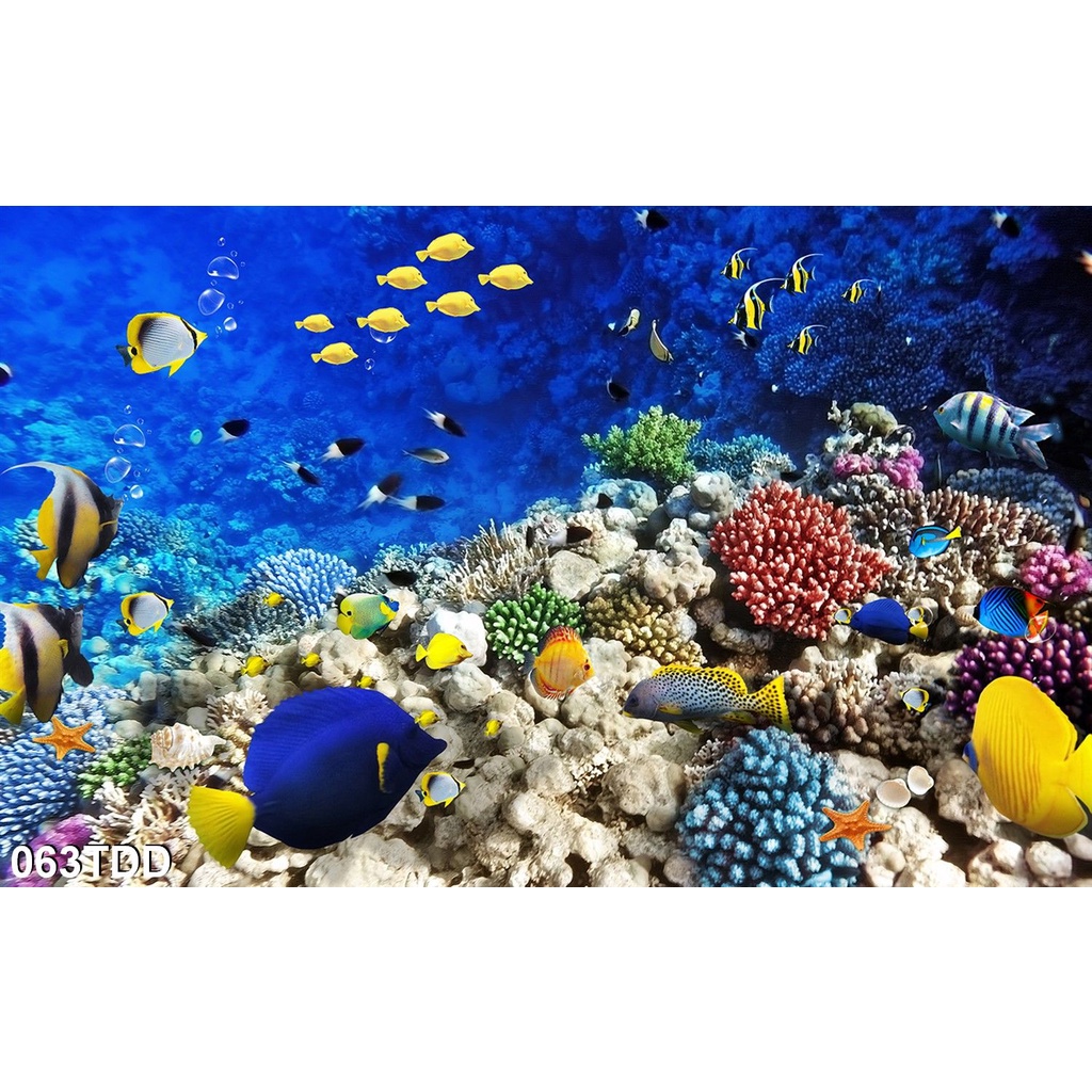 Tranh Dán Tường 3d Biển Đại dương xanh tạo không gian mát mẻ - 063TDD- Trang trí phòng khách