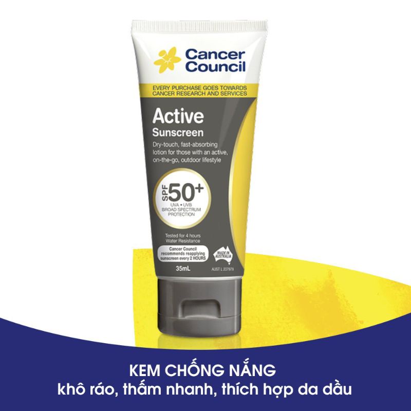 Kem chống nắng Cancer Council Active SPF50+/PA++++ 35ml