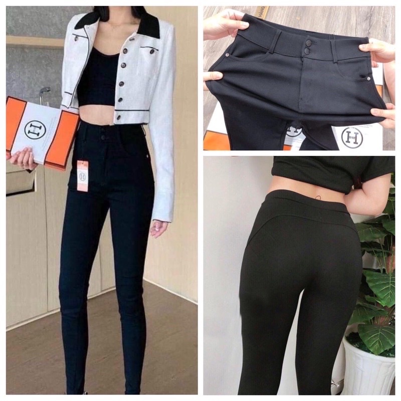 Quần Legging Nữ Dài Cạp Cao 2 Cúc Hộp Chữ H Chất Umi Hàn Cao Cấp Siêu Co Giãn Túi Chéo Nâng Mông Có Túi Ốp Sau