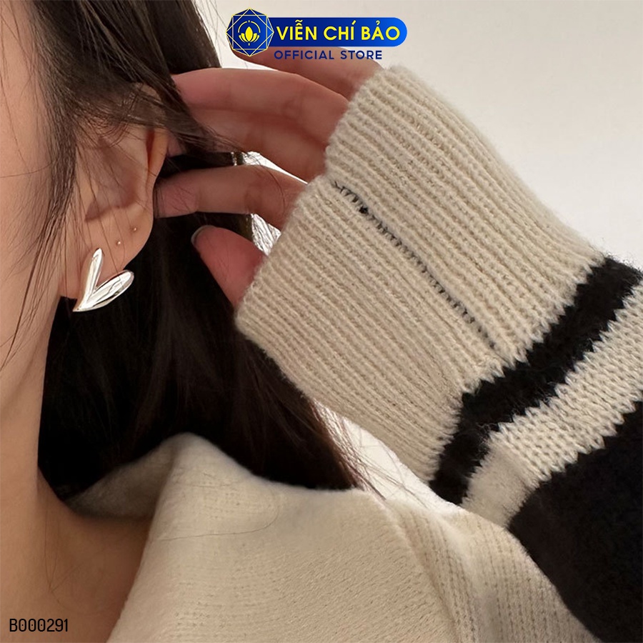 Bông tai bạc nữ Trái tim cách điệu chất liệu bạc 925 thời trang phụ kiện trang sức Viễn Chí Bảo B000291