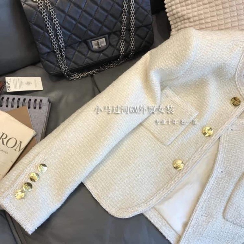 Áo dạ tweed cúc đồng hàng Quảng Châu xinh xắn