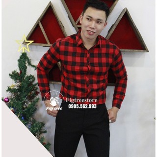 Áo Sơ Mi Nam FIGTREE Caro Đỏ Đen 122A Chuẩn Men